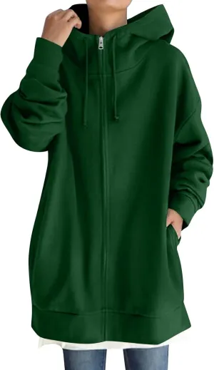 COTECRAM Women's Zip Up Hoodies Oversized Long Sleeve Fall Hooded Sweatshirts Casual Long Fleece Jacket Coats with Pockets