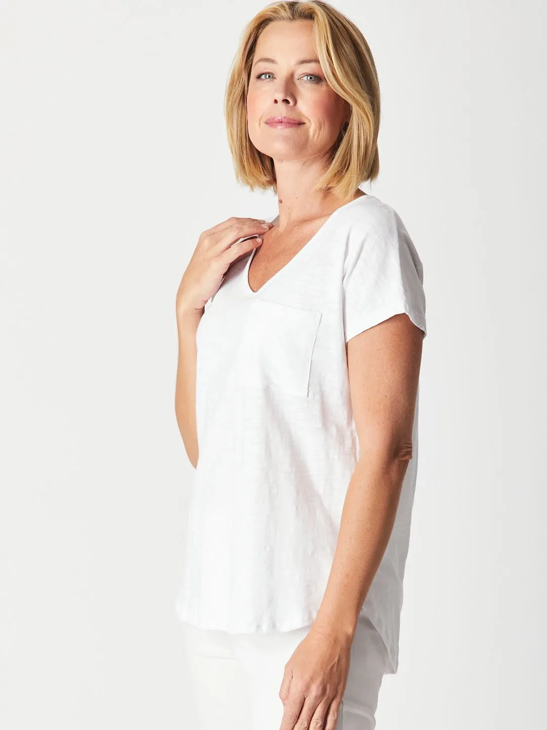 Cotton Blend Pocket Tee - White 22378-S