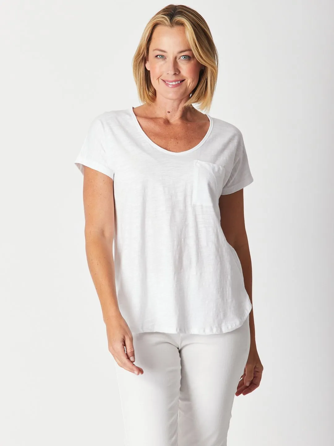 Cotton Blend Pocket Tee - White 22378-S