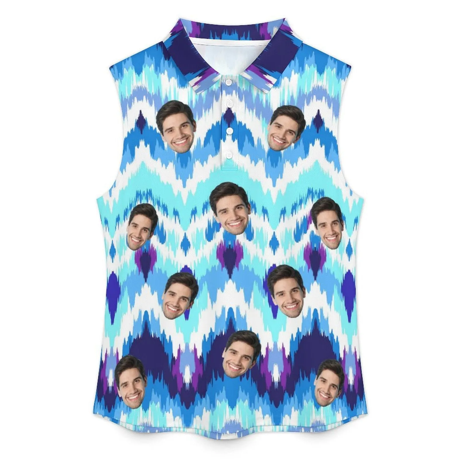 Custom Face Polo Sleeveless Tank Tops Personalized Blue Tank Top