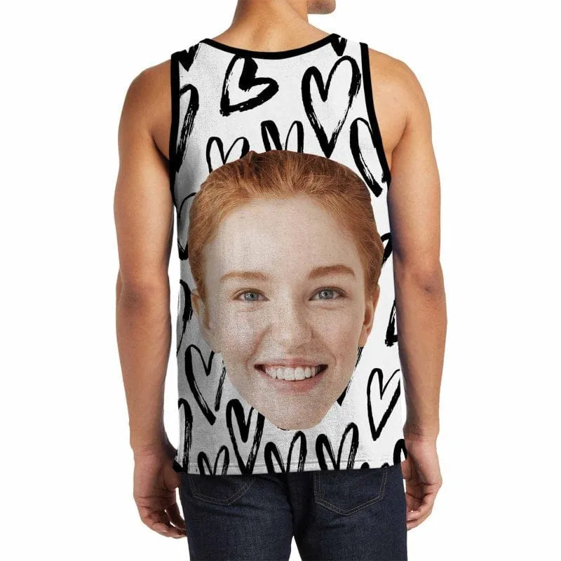 Custom Face Tank Tops Black and White Sleeveless Shirt Personalized Men's All Over Print Tank Top