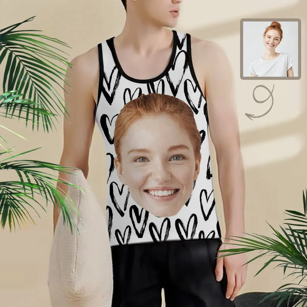 Custom Face Tank Tops Black and White Sleeveless Shirt Personalized Men's All Over Print Tank Top