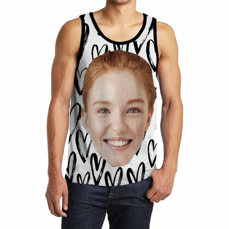 Custom Face Tank Tops Black and White Sleeveless Shirt Personalized Men's All Over Print Tank Top