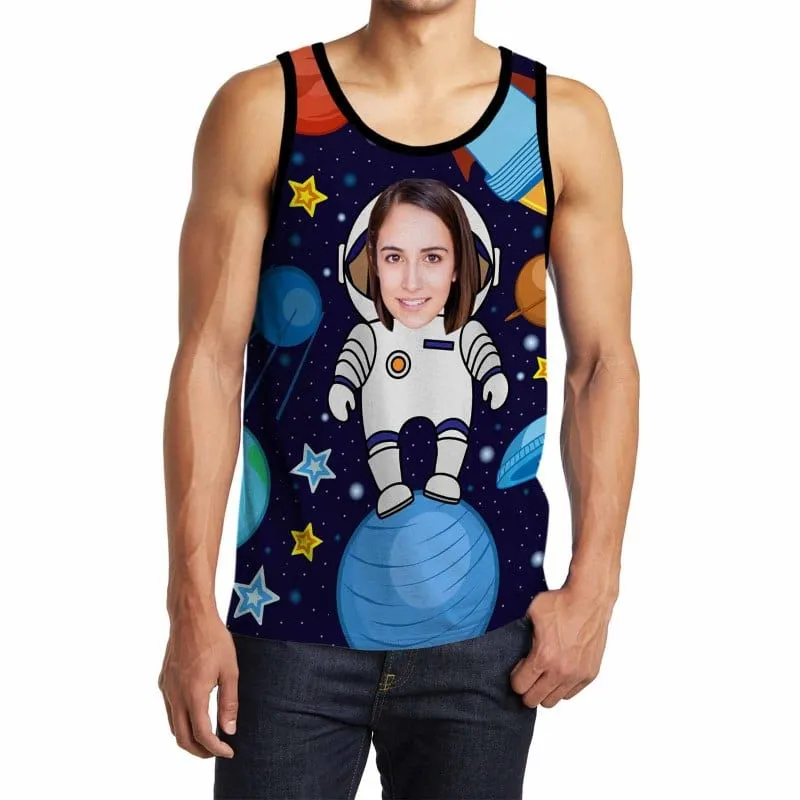 Custom Wife Face Tank Tops Astronaut Sleeveless Shirt Personalized Men's All Over Print Tank Top