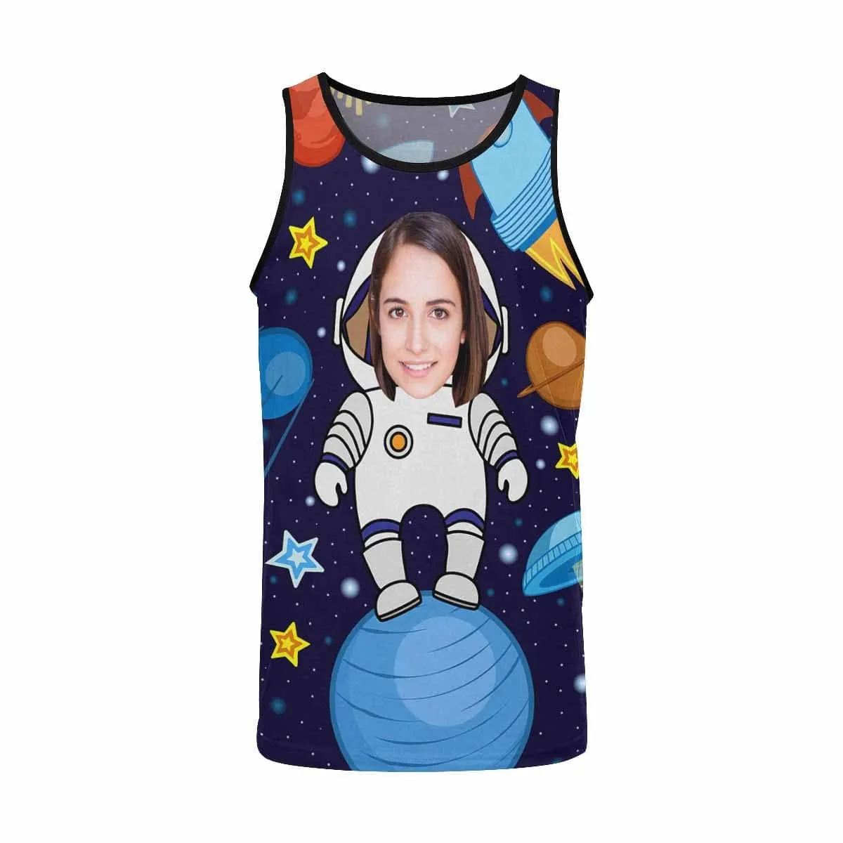 Custom Wife Face Tank Tops Astronaut Sleeveless Shirt Personalized Men's All Over Print Tank Top