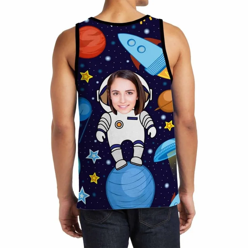 Custom Wife Face Tank Tops Astronaut Sleeveless Shirt Personalized Men's All Over Print Tank Top