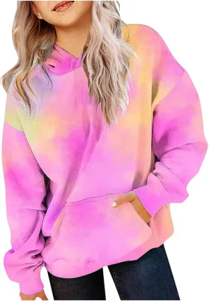 Cute Hoodies for Teen Girls Trendy Preppy Hoodies Y2k Sweatshirts Oversized Long Sleeve Shirts Casual Tie-Dye Outfits