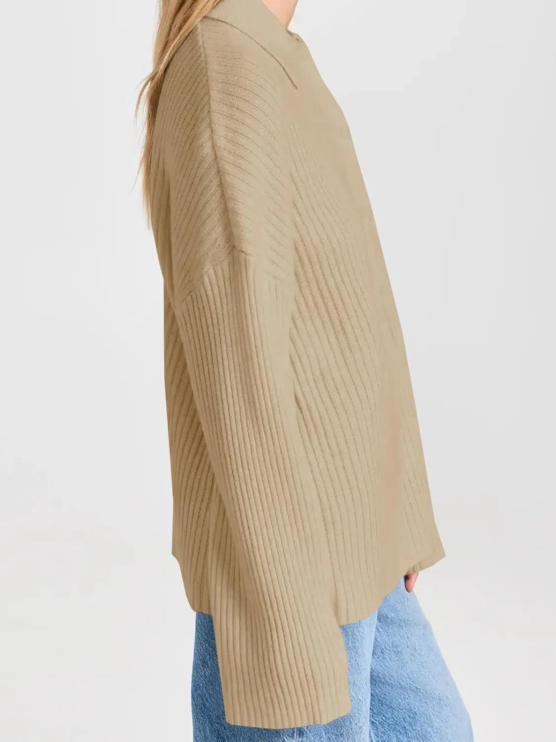 Danedvi Womens Collared Cardigan Sweaters Oversized Ribbed Knit Open Front Button Up Bell Sleeve Outwear