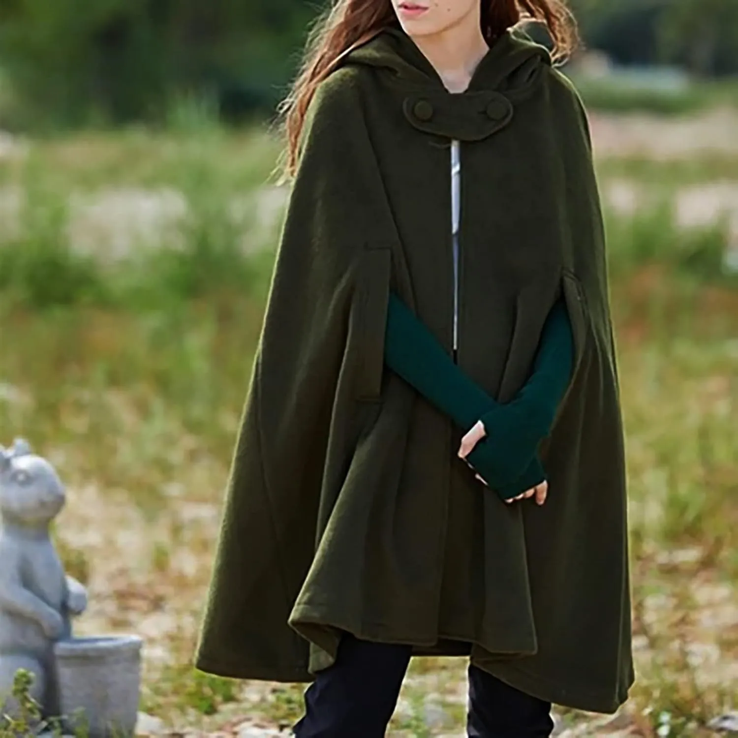 DASAYO Women Oversize Long Cloak Hooded Cardigan Open Front Cape Mantle Trench Coats Shawl Cape Windproof Walker Coat Winter