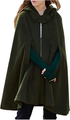 DASAYO Women Oversize Long Cloak Hooded Cardigan Open Front Cape Mantle Trench Coats Shawl Cape Windproof Walker Coat Winter