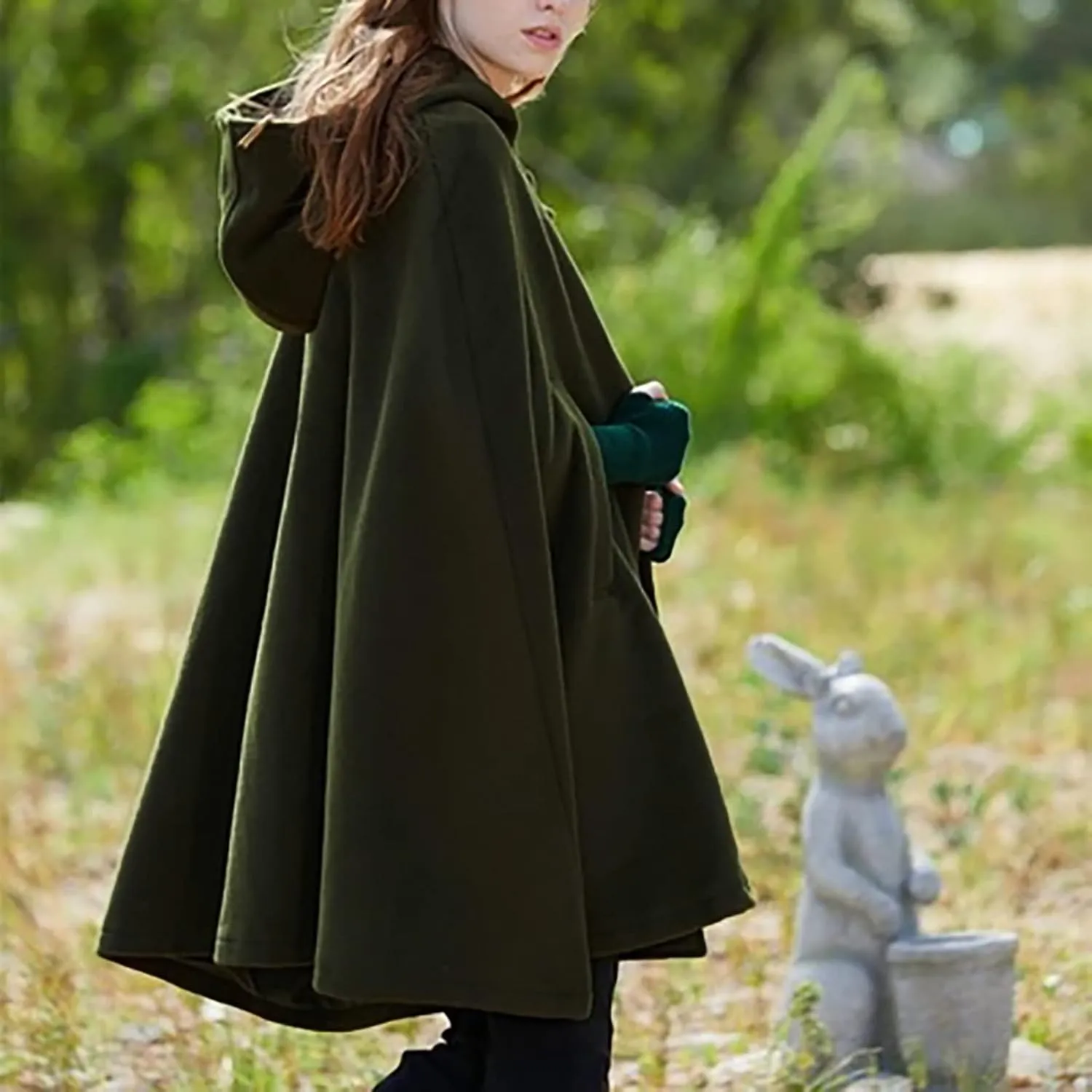 DASAYO Women Oversize Long Cloak Hooded Cardigan Open Front Cape Mantle Trench Coats Shawl Cape Windproof Walker Coat Winter