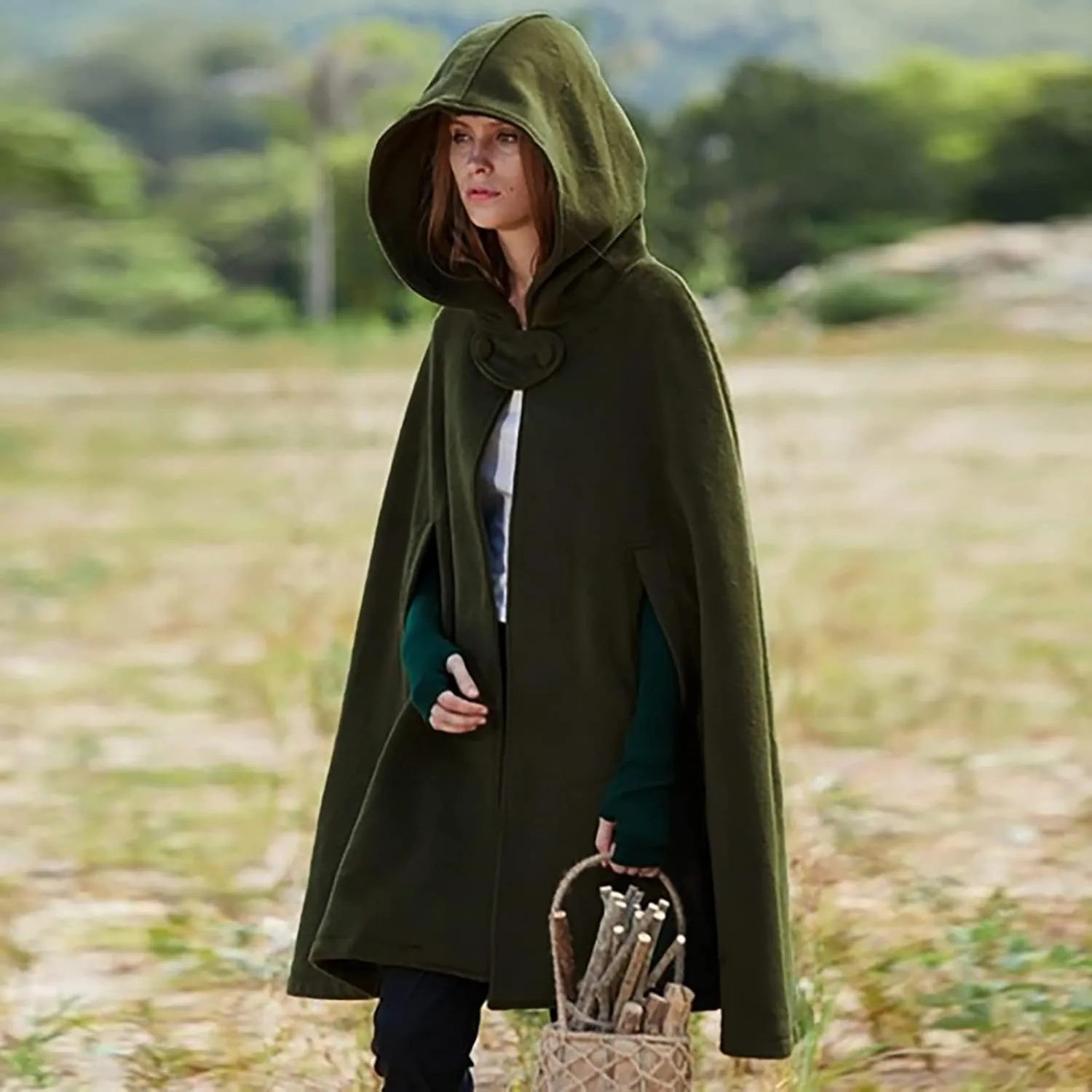 DASAYO Women Oversize Long Cloak Hooded Cardigan Open Front Cape Mantle Trench Coats Shawl Cape Windproof Walker Coat Winter