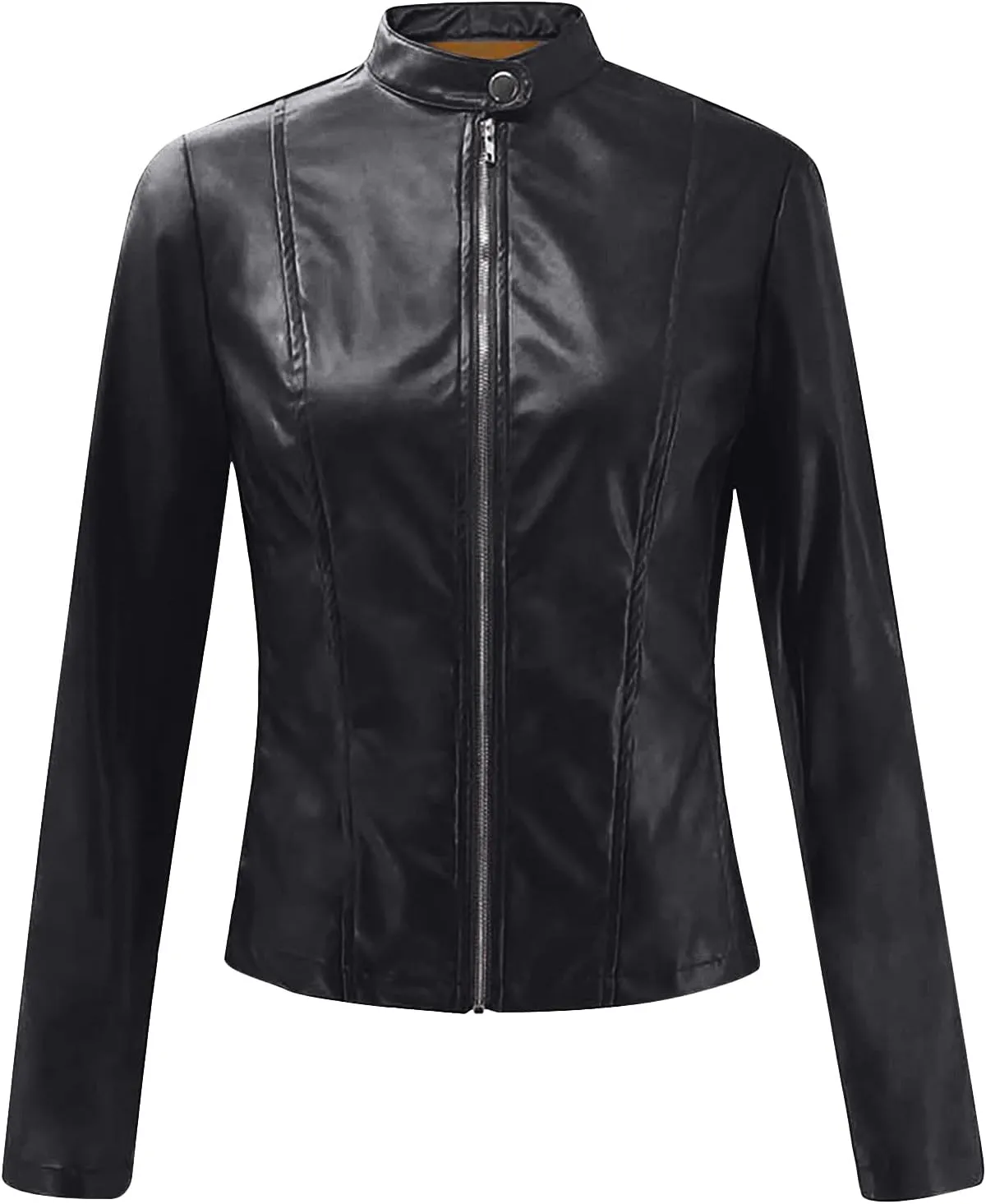 DASAYO Womens Lapel Slim Short Coat Full Zip Open Front Faux Leather PU Jacket Autumn and Winter Fashion Cardigan Jackets