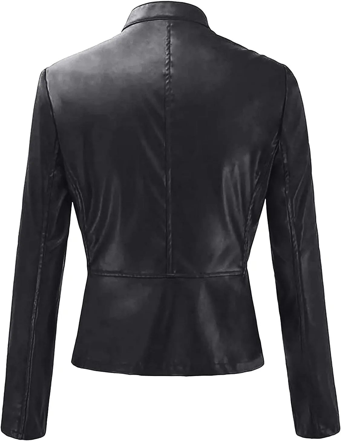 DASAYO Womens Lapel Slim Short Coat Full Zip Open Front Faux Leather PU Jacket Autumn and Winter Fashion Cardigan Jackets