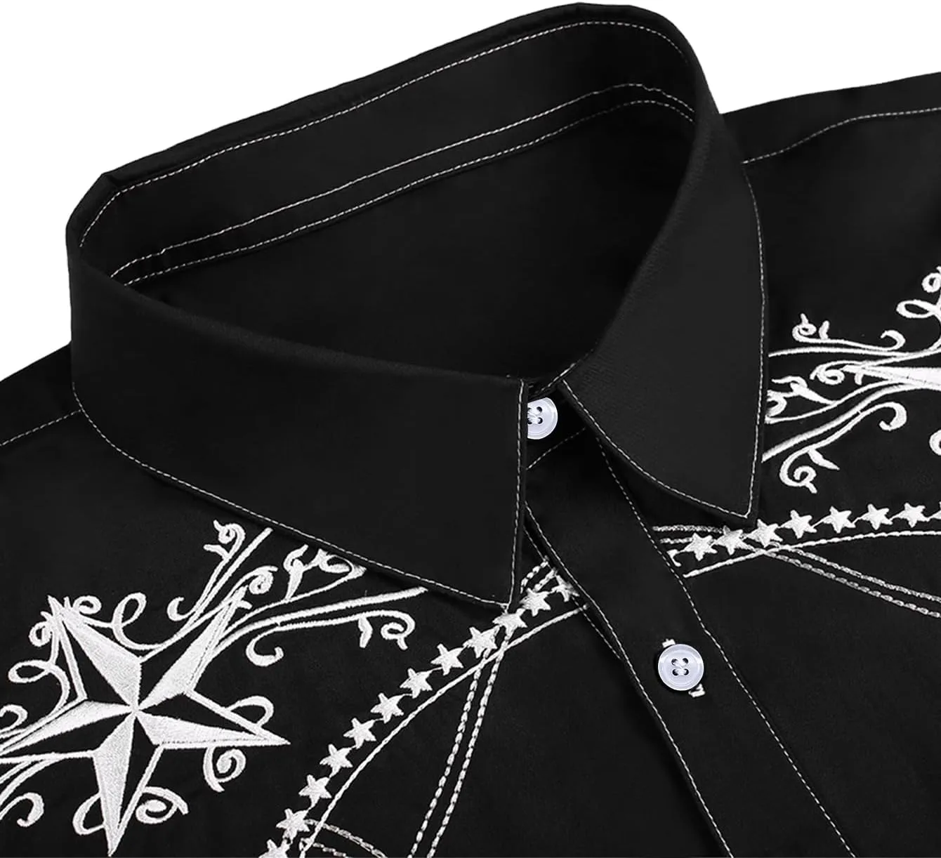 Daupanzees Men's Western Cowboy Shirts Long Sleeve Embroidered Shirts Slim Fit Casual Button Down Shirt with Pockets
