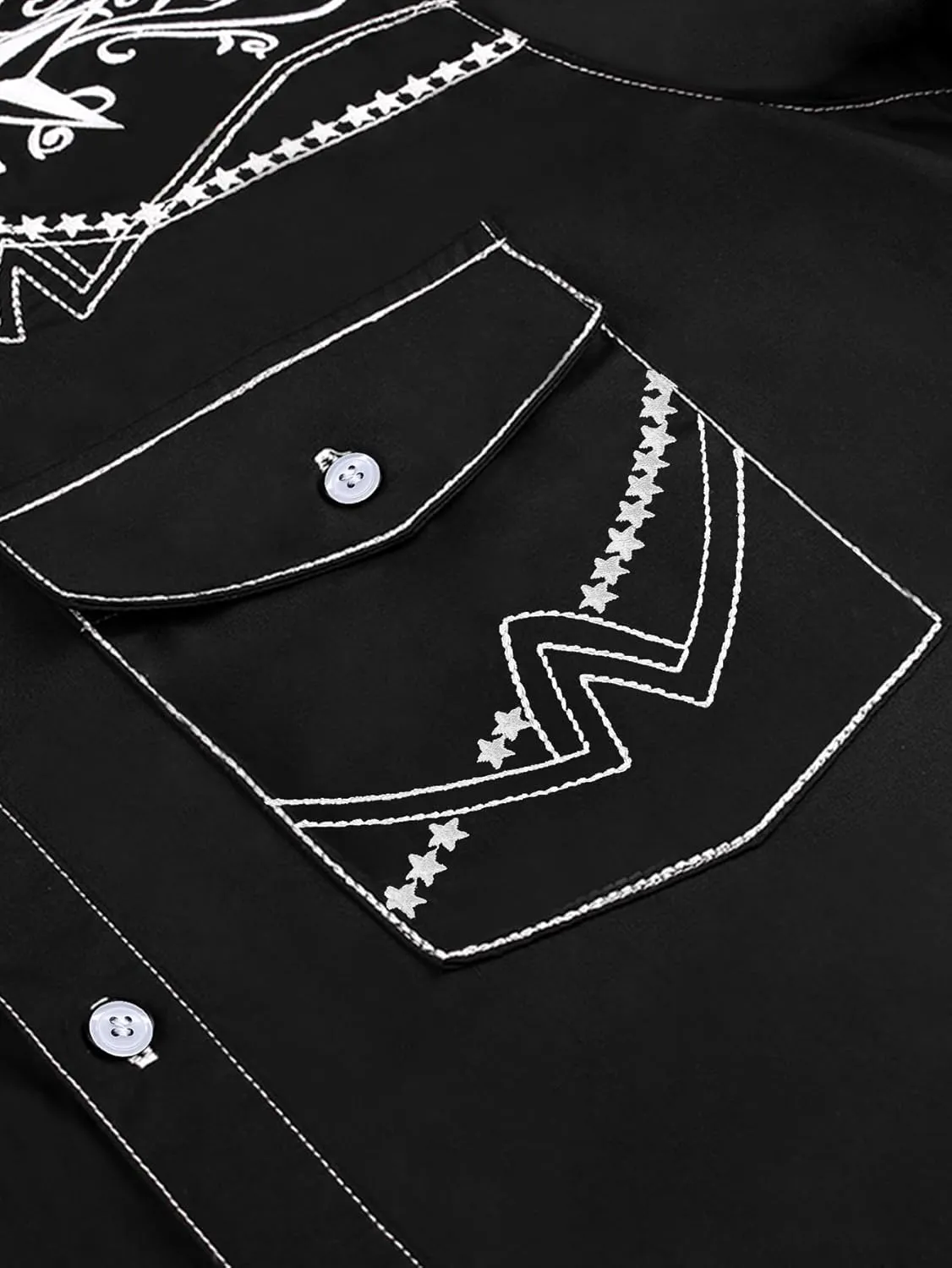 Daupanzees Men's Western Cowboy Shirts Long Sleeve Embroidered Shirts Slim Fit Casual Button Down Shirt with Pockets