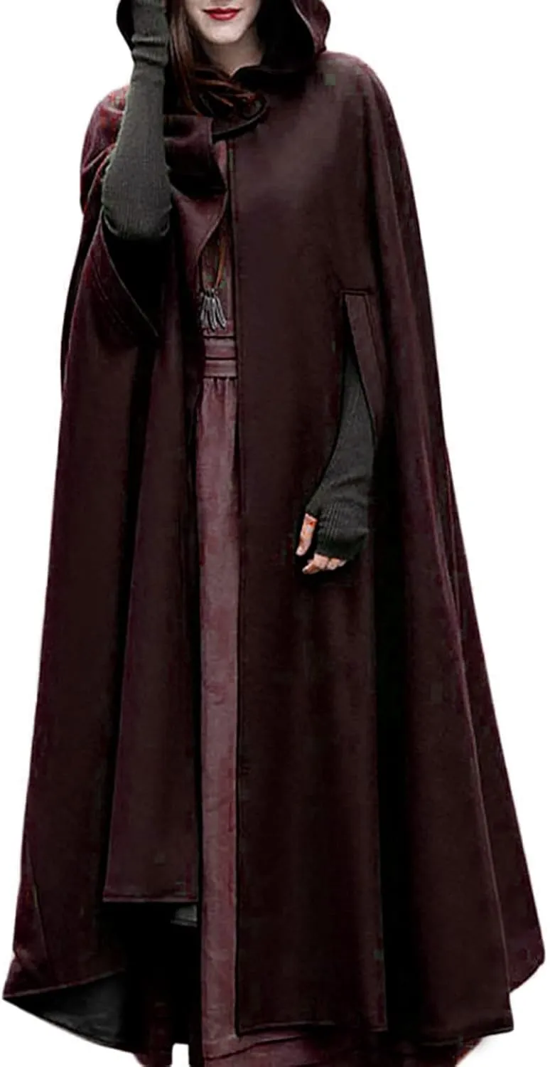 DDAPJ pyju Womens Hooded Open Front Cardigan Wool Blend Long Cape Coat Winter Casual Maxi Cloak Trench Coat Outwear Jacket