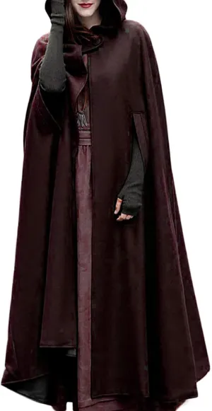 DDAPJ pyju Womens Hooded Open Front Cardigan Wool Blend Long Cape Coat Winter Casual Maxi Cloak Trench Coat Outwear Jacket