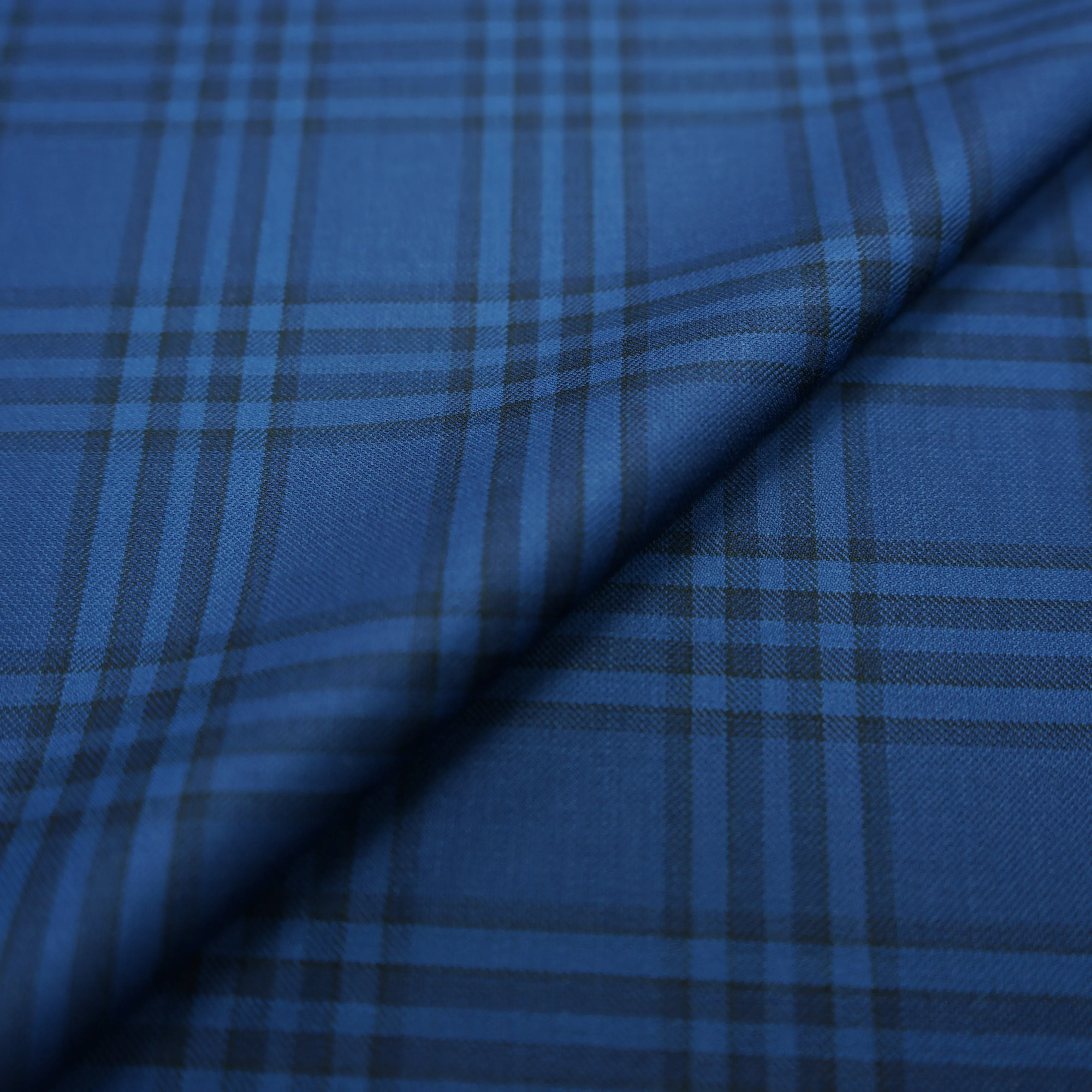 Deep Blue Plaid Pattern Dormeuil Sustainable Wool Amadeus 365 Fabric