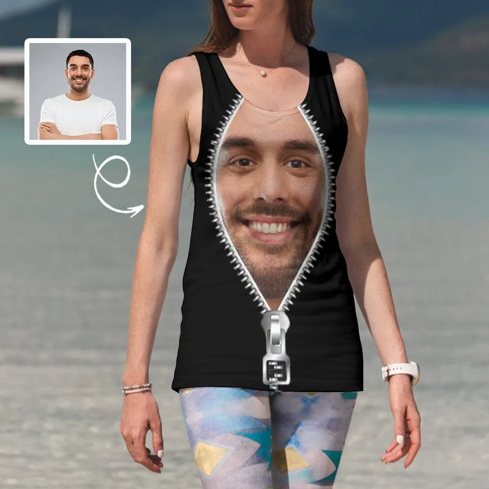 Design Face Tops Zipper Personalized All Over Print Tank Tops for Men and Women