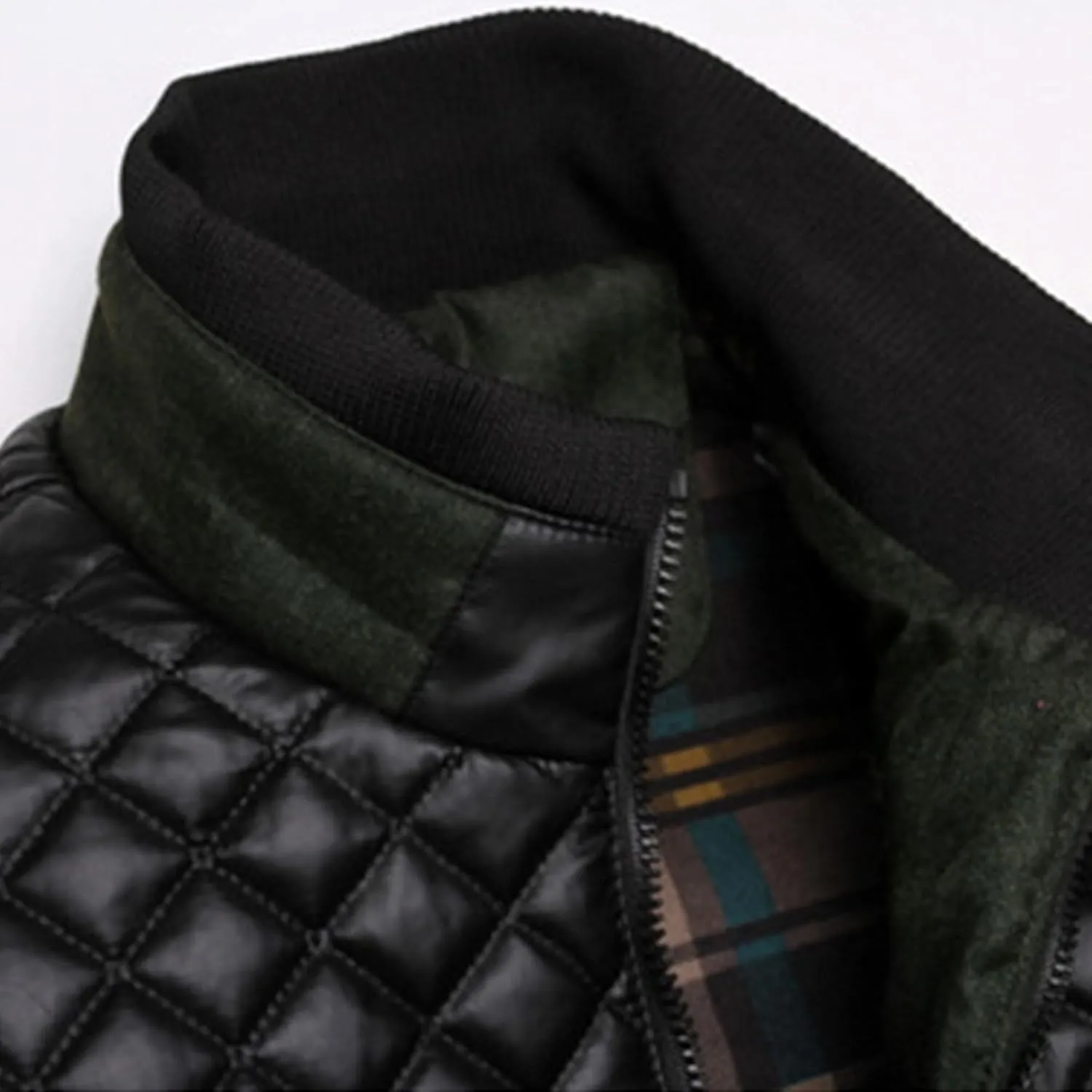 DGHM-JLMY Men's Shoulder Chest Rhombic Quilted Coat Thicken Stand Collar Warm Zipper Coat splicing Cotton-Padded Jacket