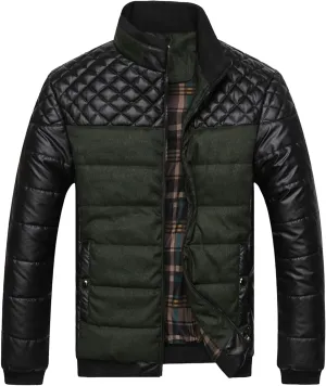 DGHM-JLMY Men's Shoulder Chest Rhombic Quilted Coat Thicken Stand Collar Warm Zipper Coat splicing Cotton-Padded Jacket