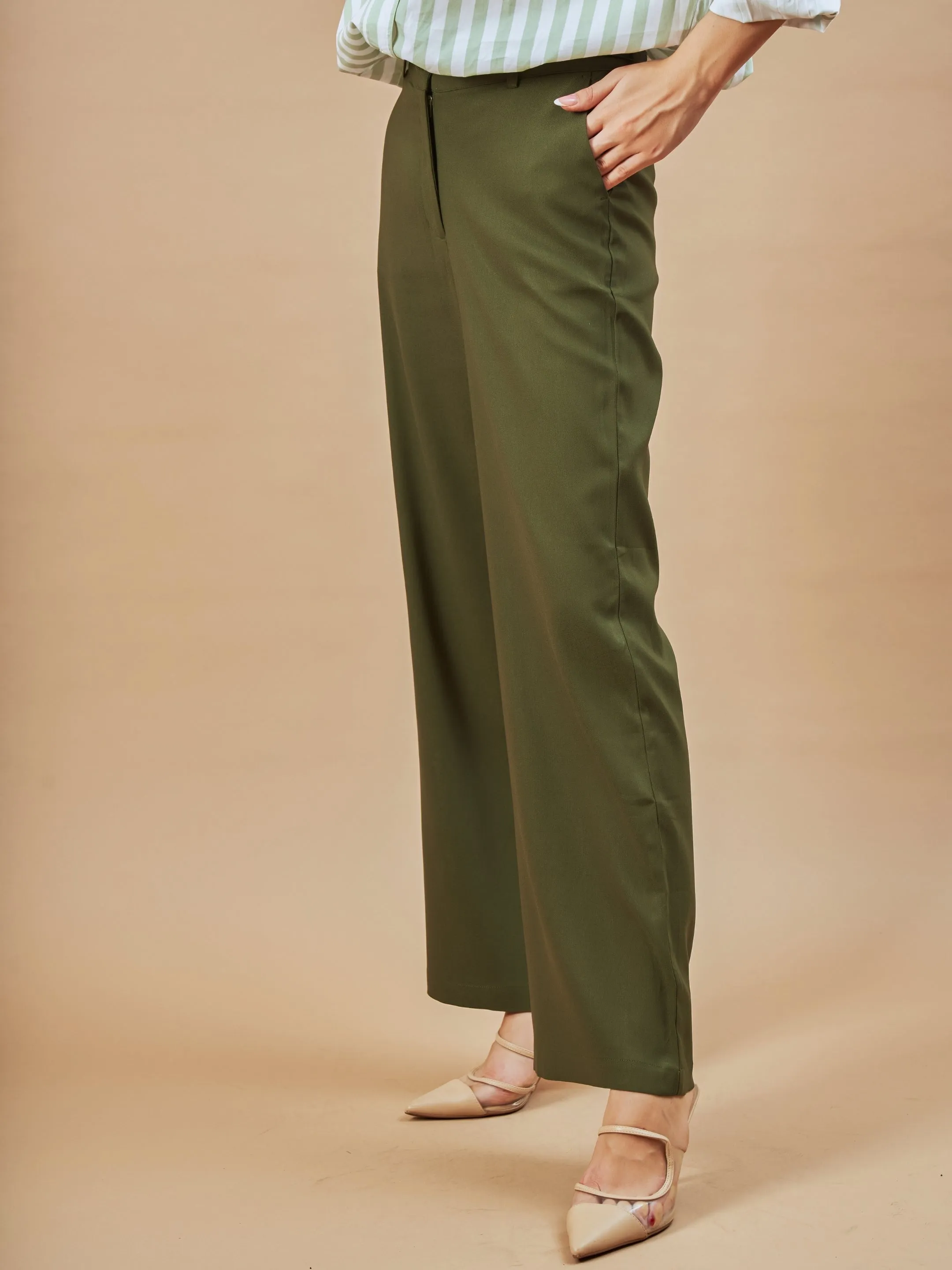 Diane Olive Green Formal Trousers