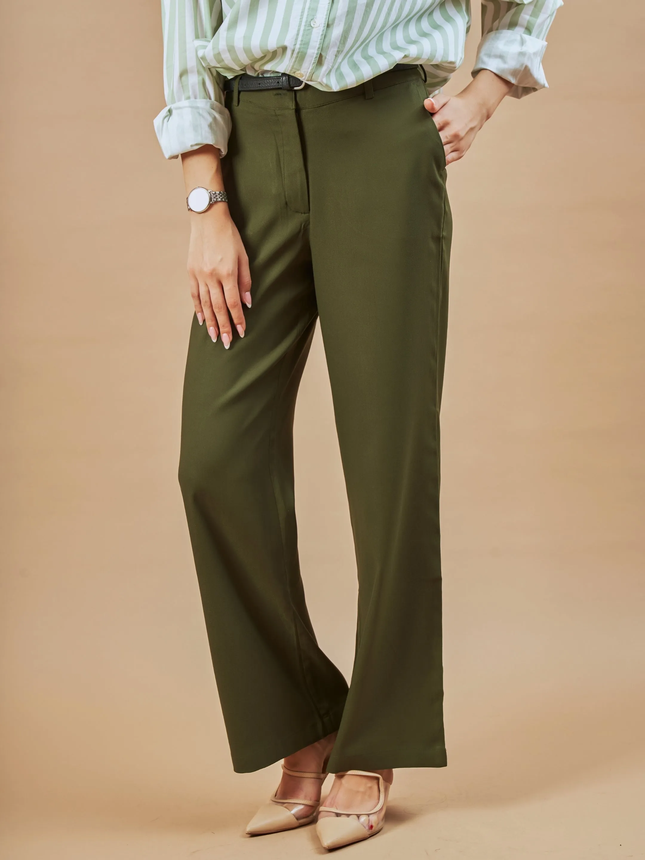 Diane Olive Green Formal Trousers