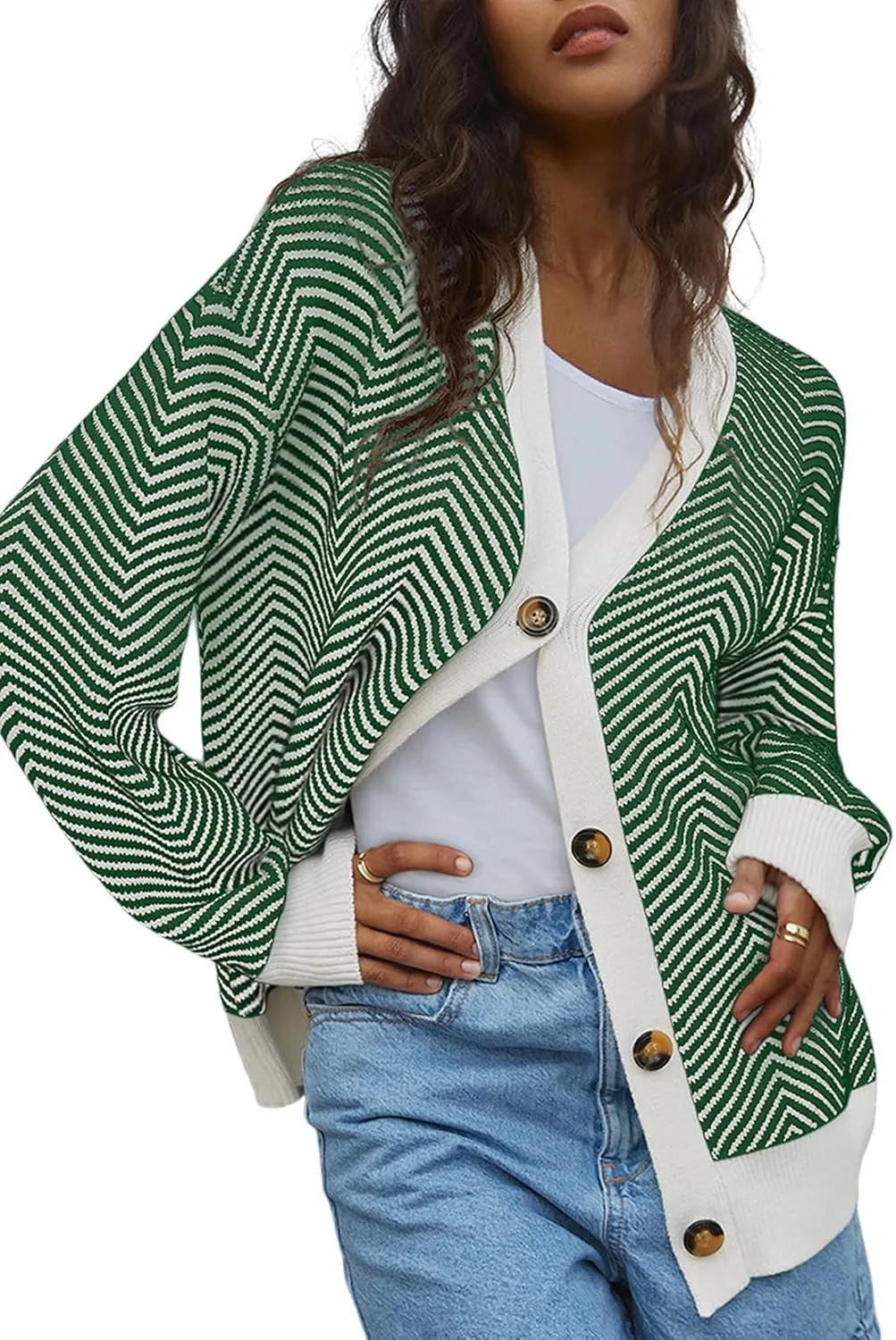 Dokotoo Women's 2025 Fashion Casual Open Front Long Sleeve Chunky Knit Striped Cardigans Sweaters Outerwear Coats