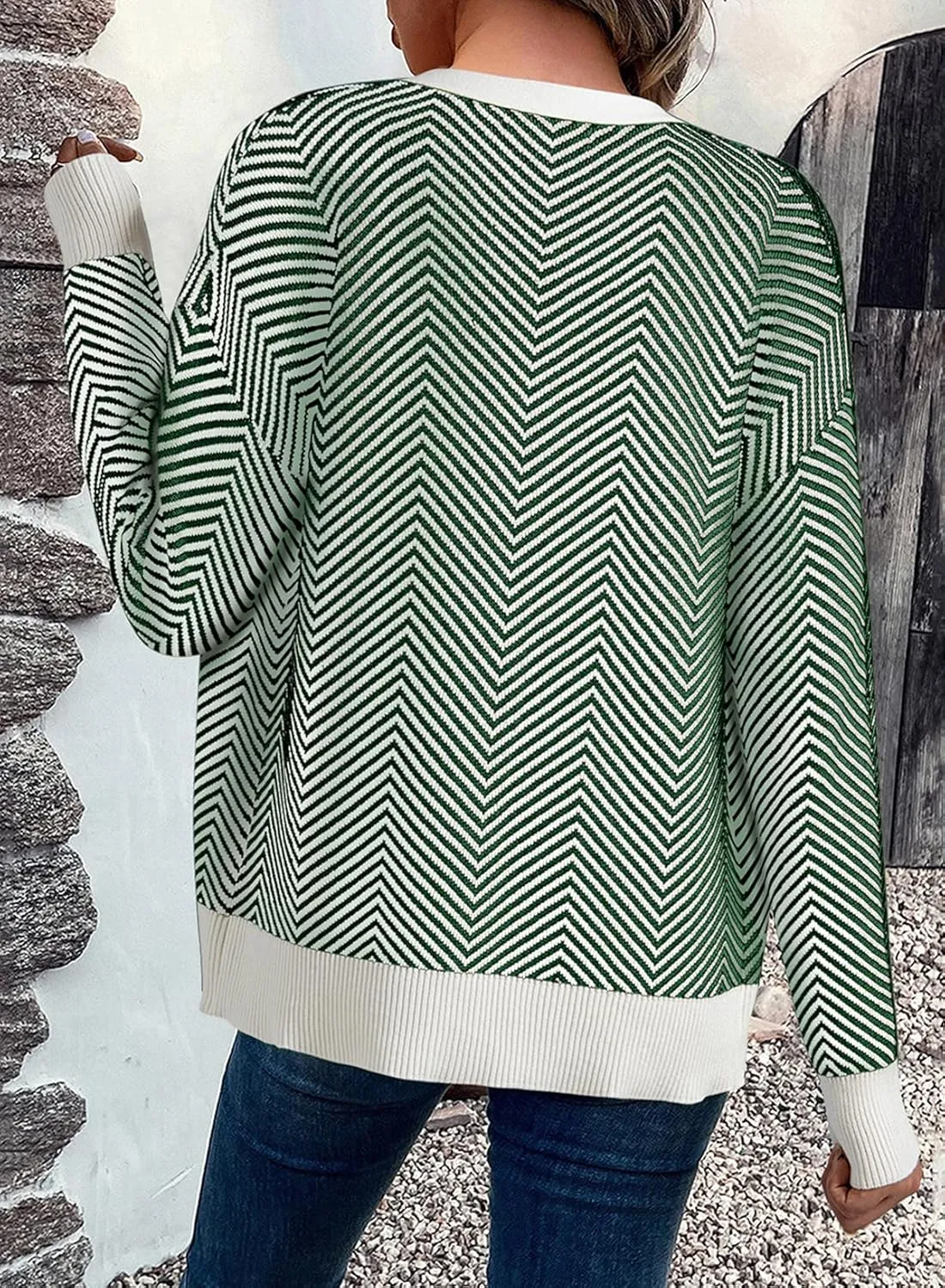 Dokotoo Women's 2025 Fashion Casual Open Front Long Sleeve Chunky Knit Striped Cardigans Sweaters Outerwear Coats