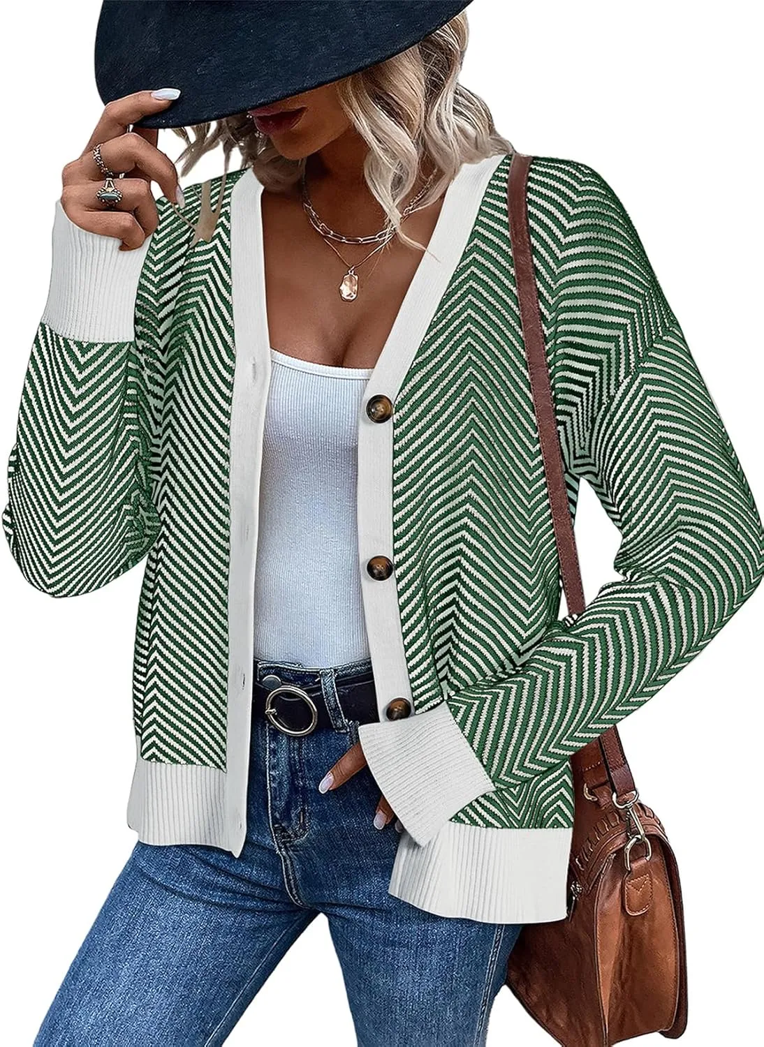 Dokotoo Women's 2025 Fashion Casual Open Front Long Sleeve Chunky Knit Striped Cardigans Sweaters Outerwear Coats