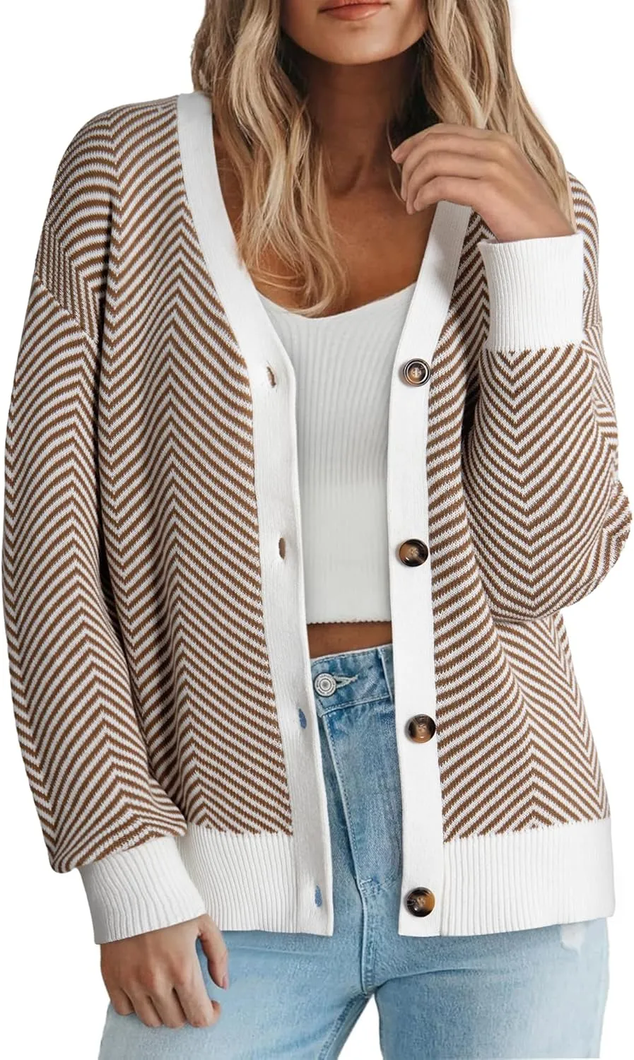 Dokotoo Women's 2025 Fashion Casual Open Front Long Sleeve Chunky Knit Striped Cardigans Sweaters Outerwear Coats
