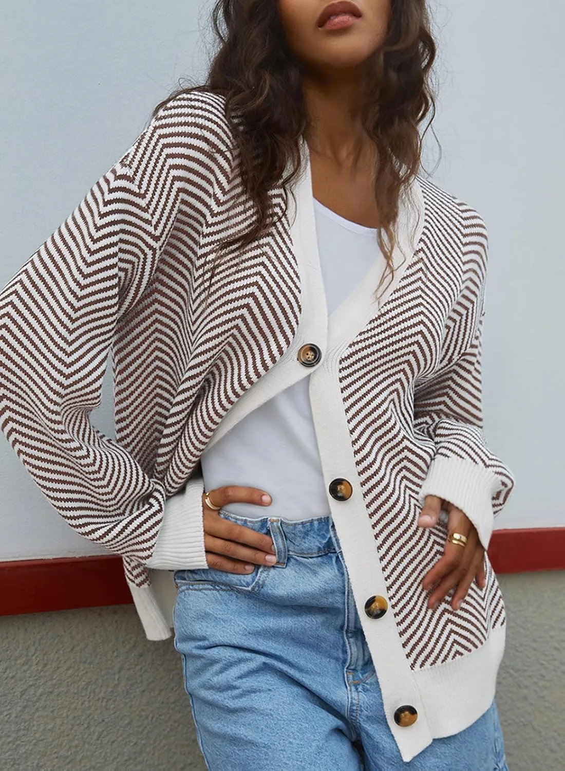 Dokotoo Women's 2025 Fashion Casual Open Front Long Sleeve Chunky Knit Striped Cardigans Sweaters Outerwear Coats