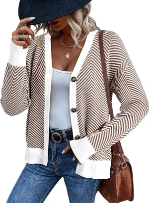 Dokotoo Women's 2025 Fashion Casual Open Front Long Sleeve Chunky Knit Striped Cardigans Sweaters Outerwear Coats