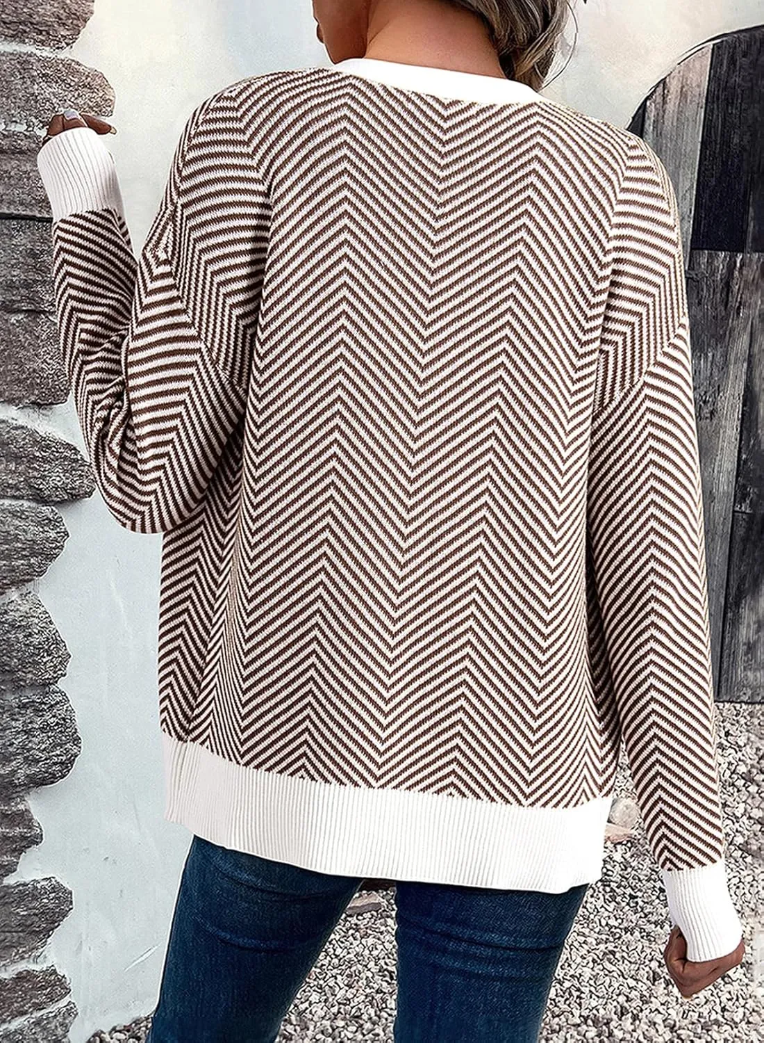 Dokotoo Women's 2025 Fashion Casual Open Front Long Sleeve Chunky Knit Striped Cardigans Sweaters Outerwear Coats