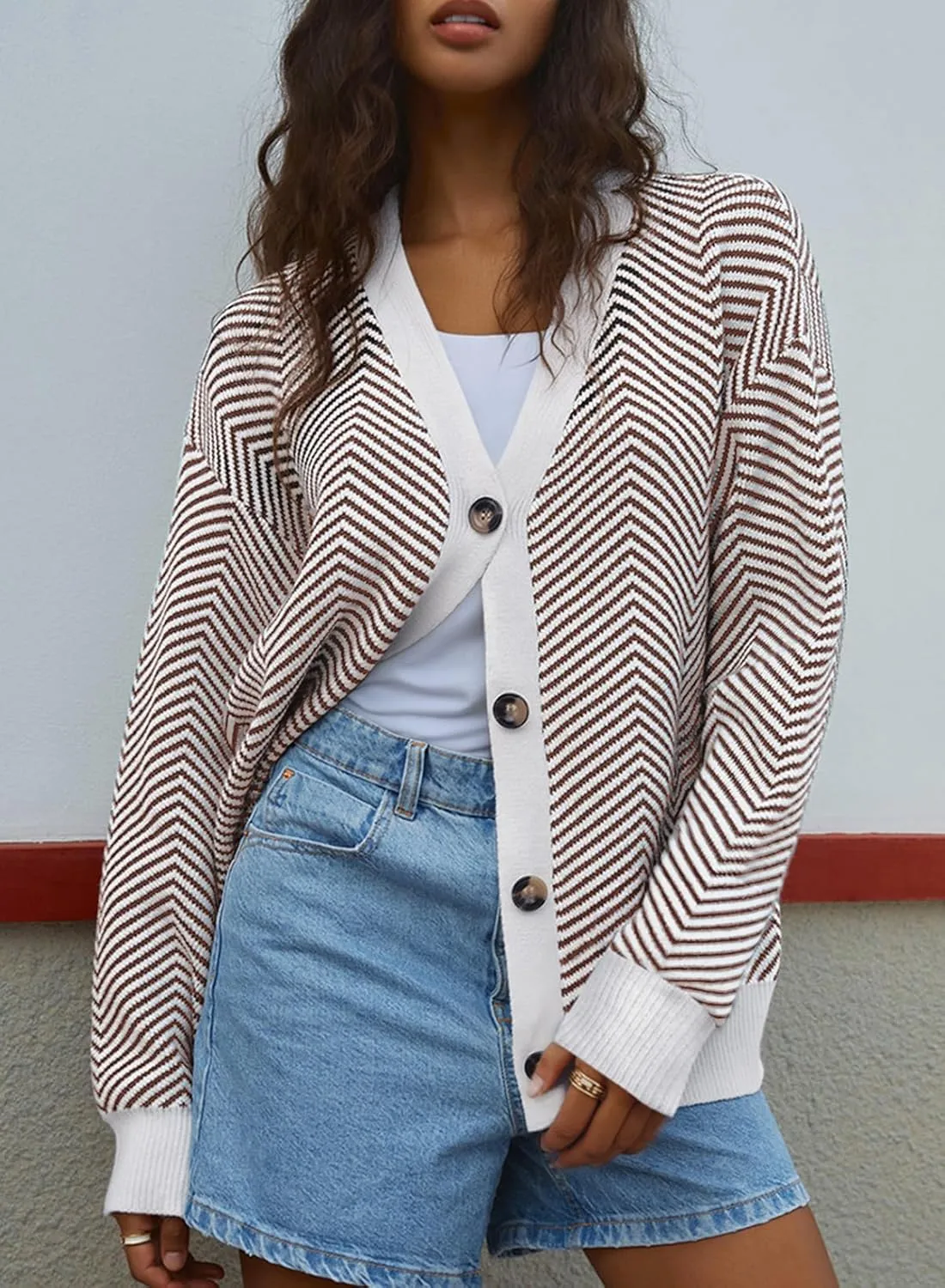 Dokotoo Women's 2025 Fashion Casual Open Front Long Sleeve Chunky Knit Striped Cardigans Sweaters Outerwear Coats