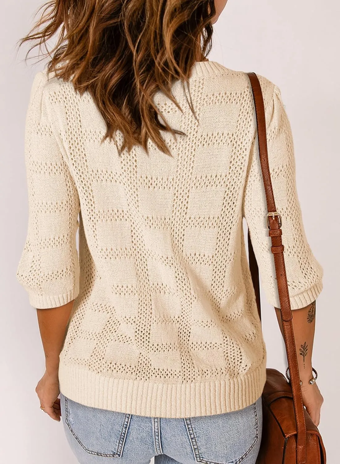 Dokotoo Women's Casual Short Sleeve Loose Tunic Tops Lightweight Crochet Knit Summer Sweaters Blouses