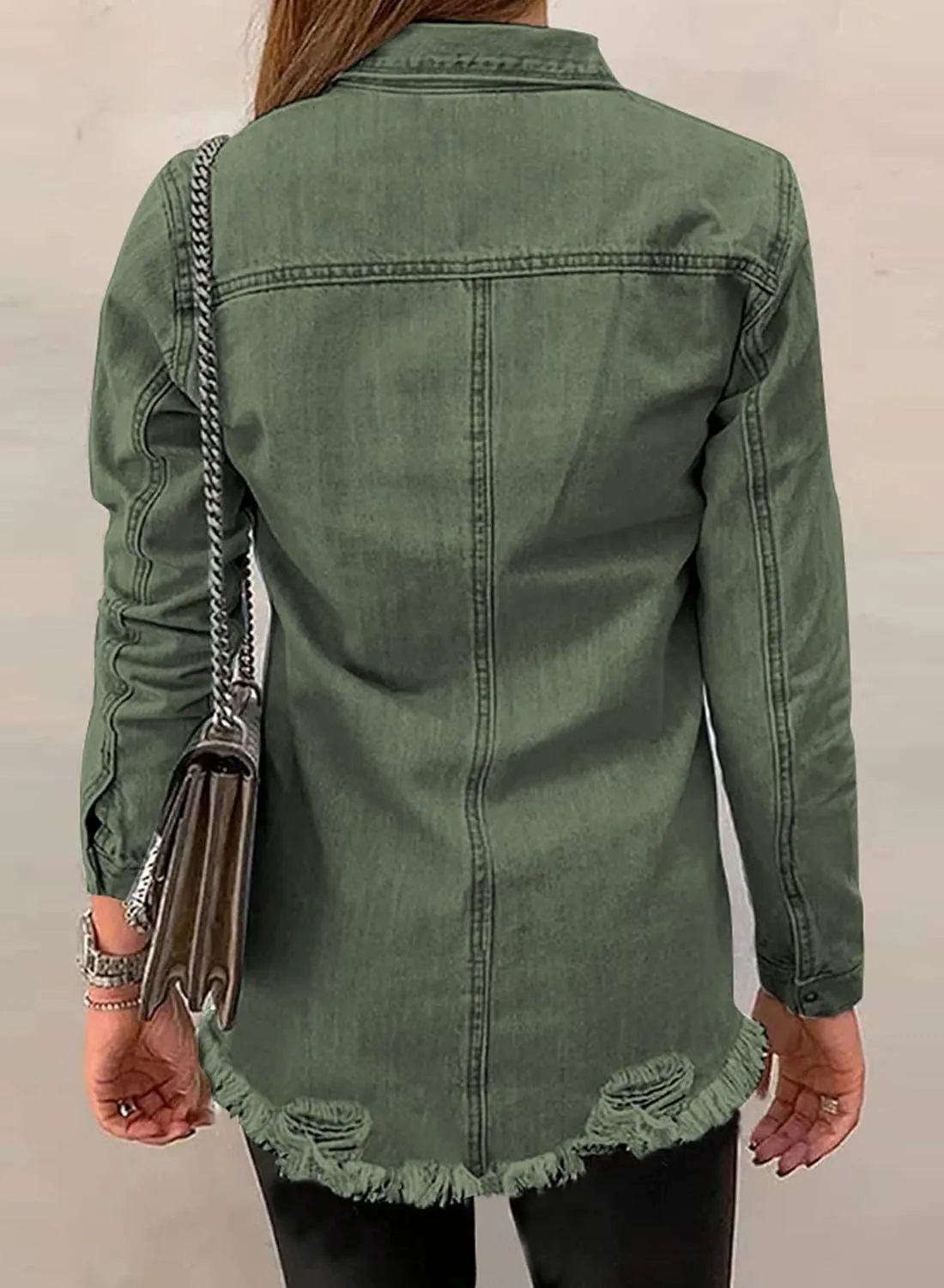 Dokotoo Women's Oversized Denim Jacket Casual Long Sleeve Denim Shirts Distresse Jean Jacket 2025 Spring Outfits