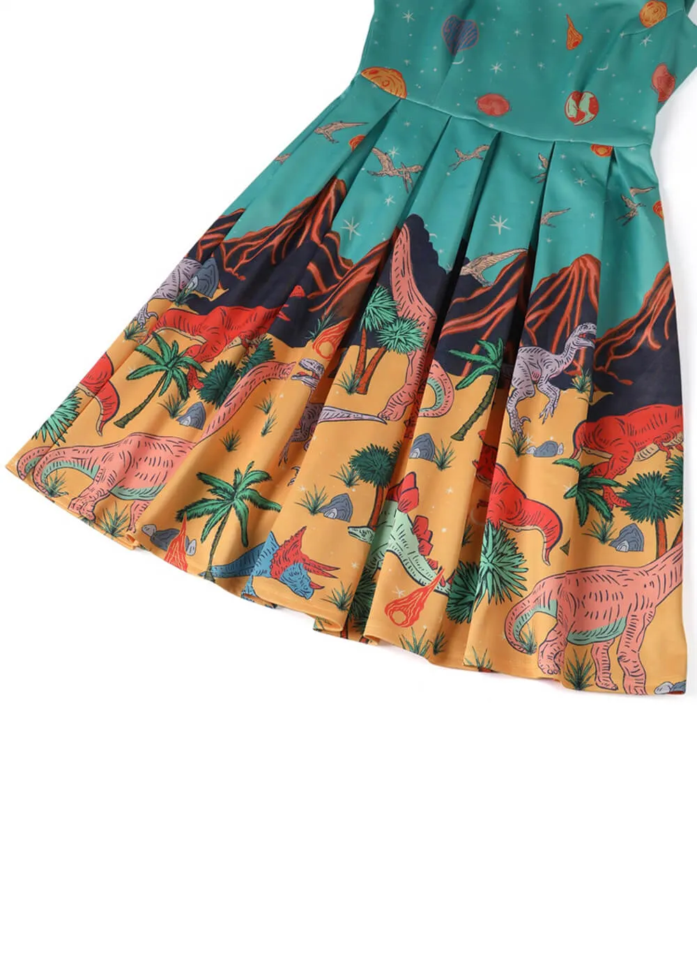 Dolly & Dotty Amanda Dinosaur World 50's Swing Dress Turquoise