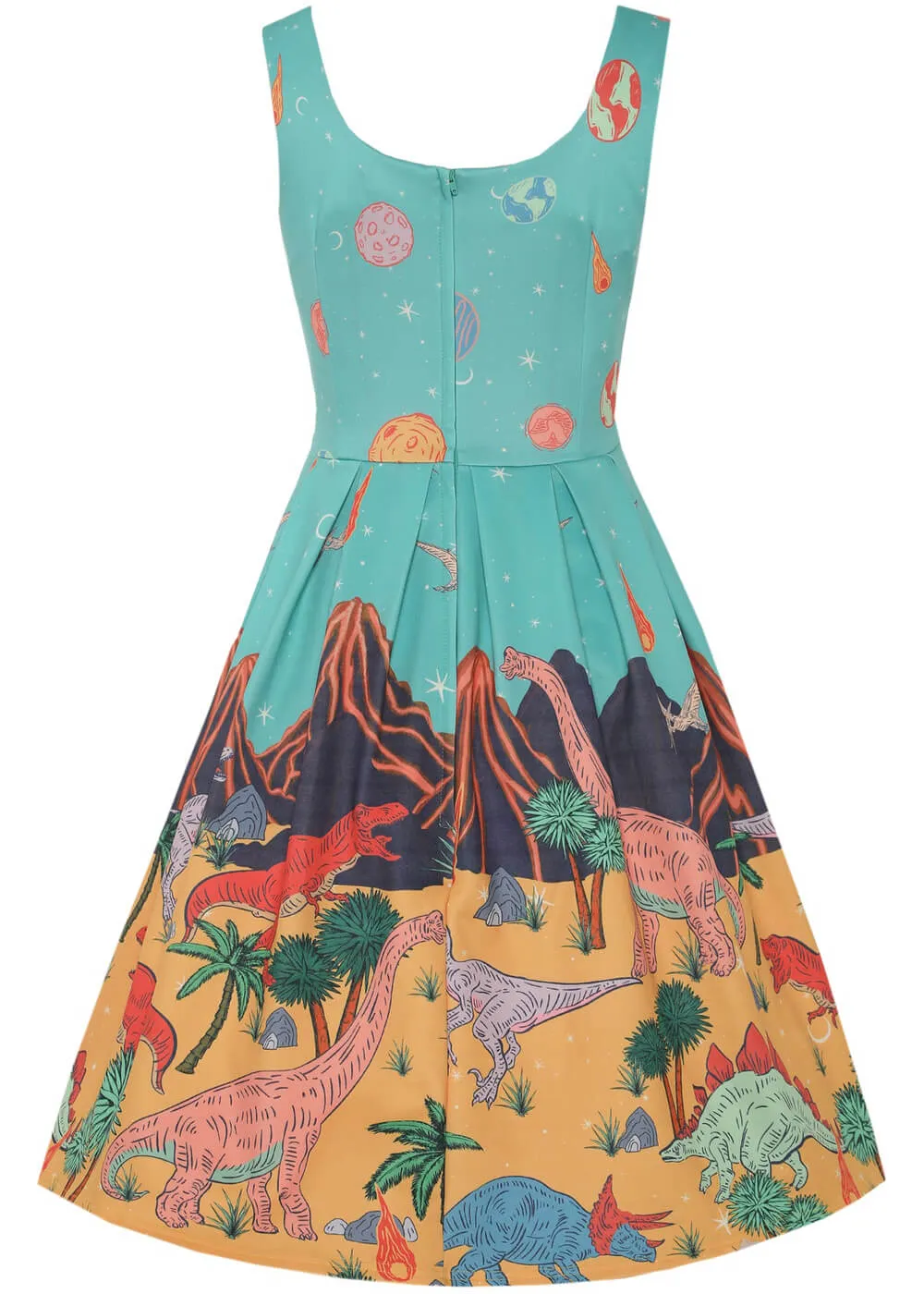 Dolly & Dotty Amanda Dinosaur World 50's Swing Dress Turquoise