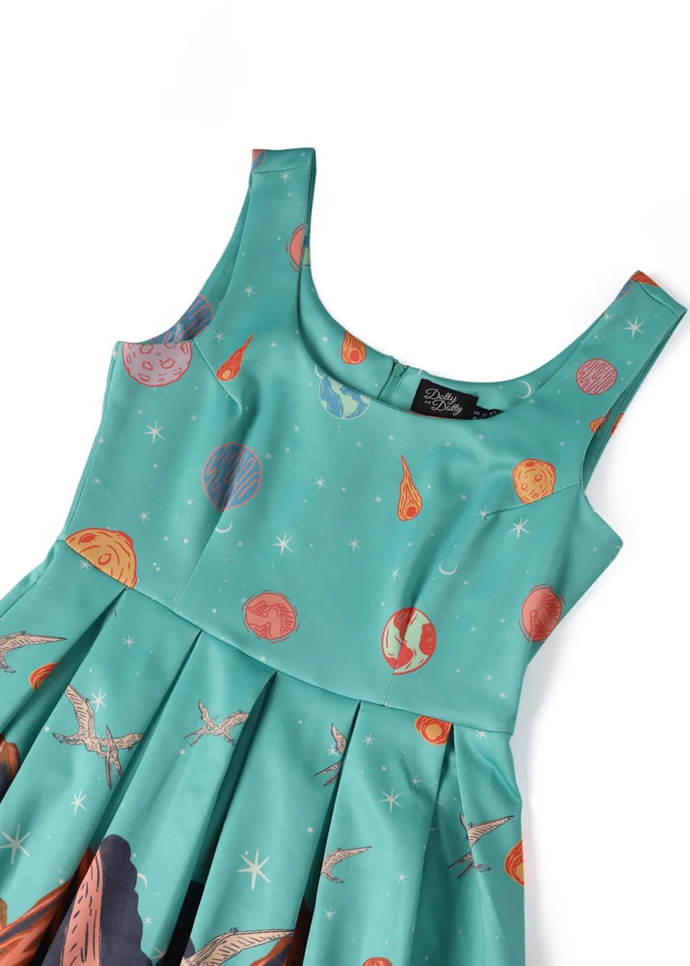 Dolly & Dotty Amanda Dinosaur World 50's Swing Dress Turquoise