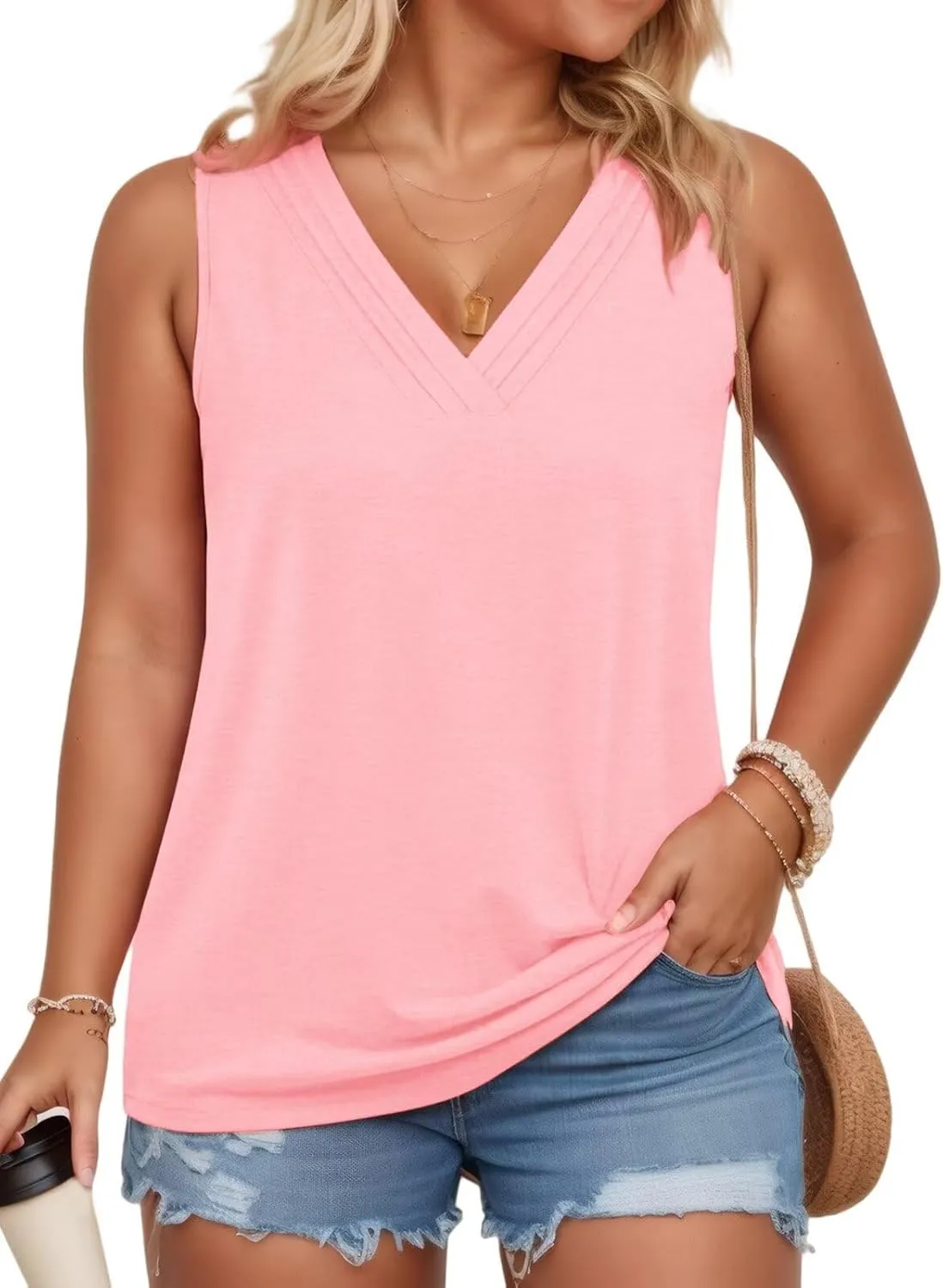 DOLNINE Women's Plus Size Tank Tops V Neck Sleeveless Shirts Casual Summer Fashion Tunic Blouses