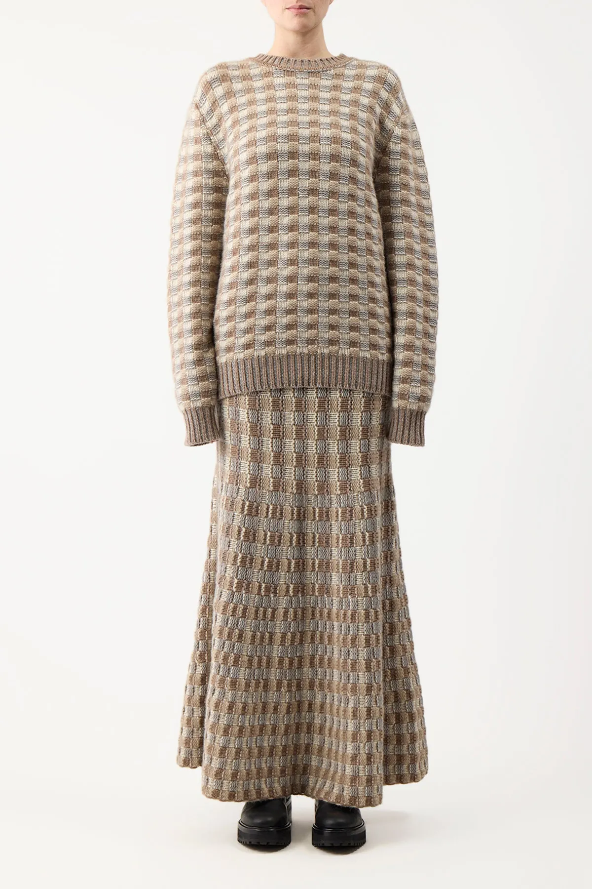 Drew Knit Maxi Skirt in Ivory Multi Cashmere
