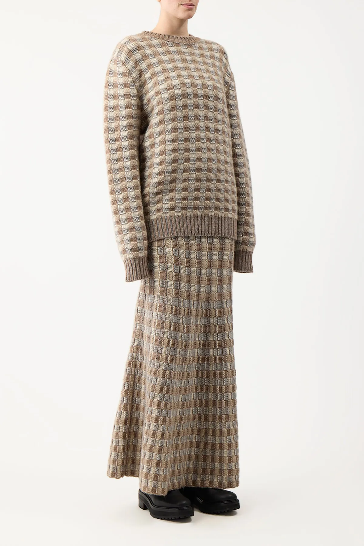 Drew Knit Maxi Skirt in Ivory Multi Cashmere