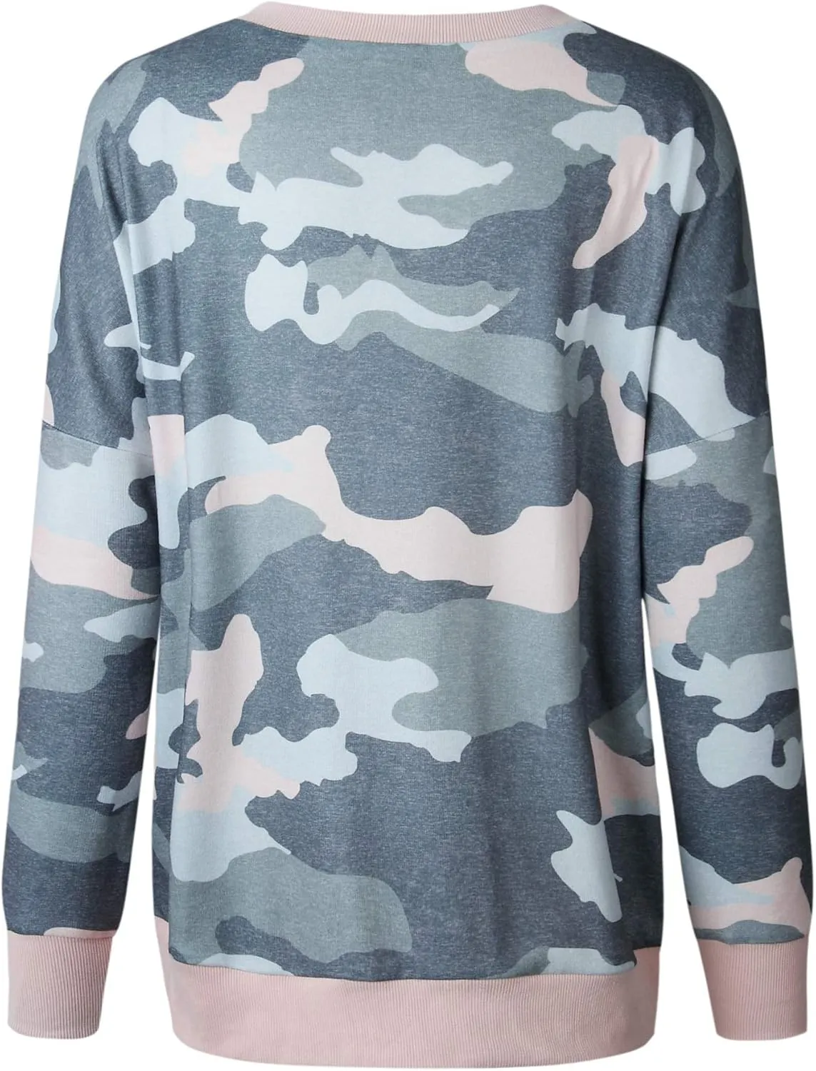 ECOWISH Women Side Split Sweatshirt: Fall Crewneck Long Sleeve Oversized Camo Shirts Casual Camouflage Print Pullover Tops