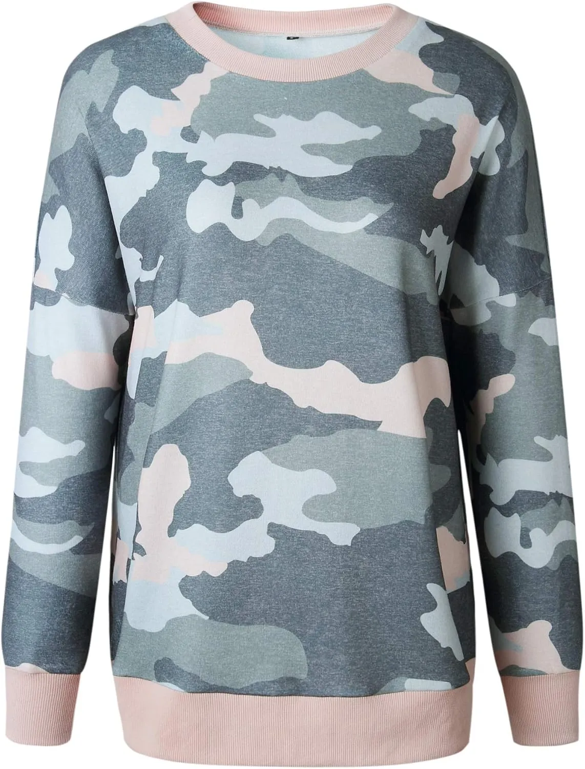 ECOWISH Women Side Split Sweatshirt: Fall Crewneck Long Sleeve Oversized Camo Shirts Casual Camouflage Print Pullover Tops