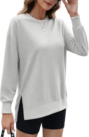ECOWISH Women Side Split Sweatshirt: Fall Crewneck Long Sleeve Oversized Camo Shirts Casual Camouflage Print Pullover Tops