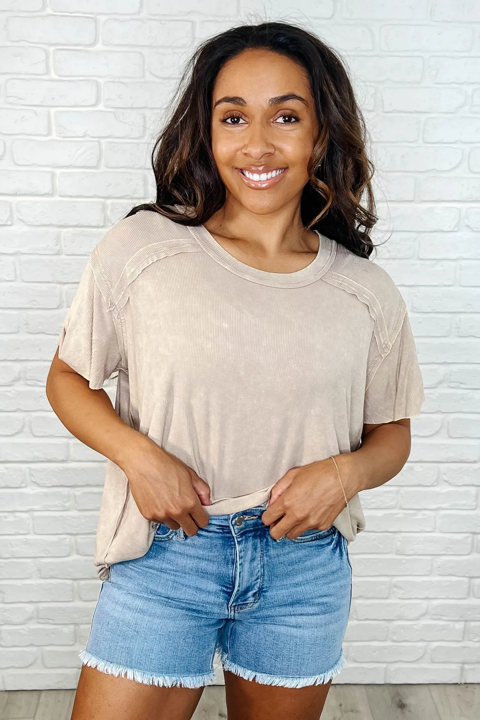 Effortless Basics Mineral Wash Top - Ash Mocha