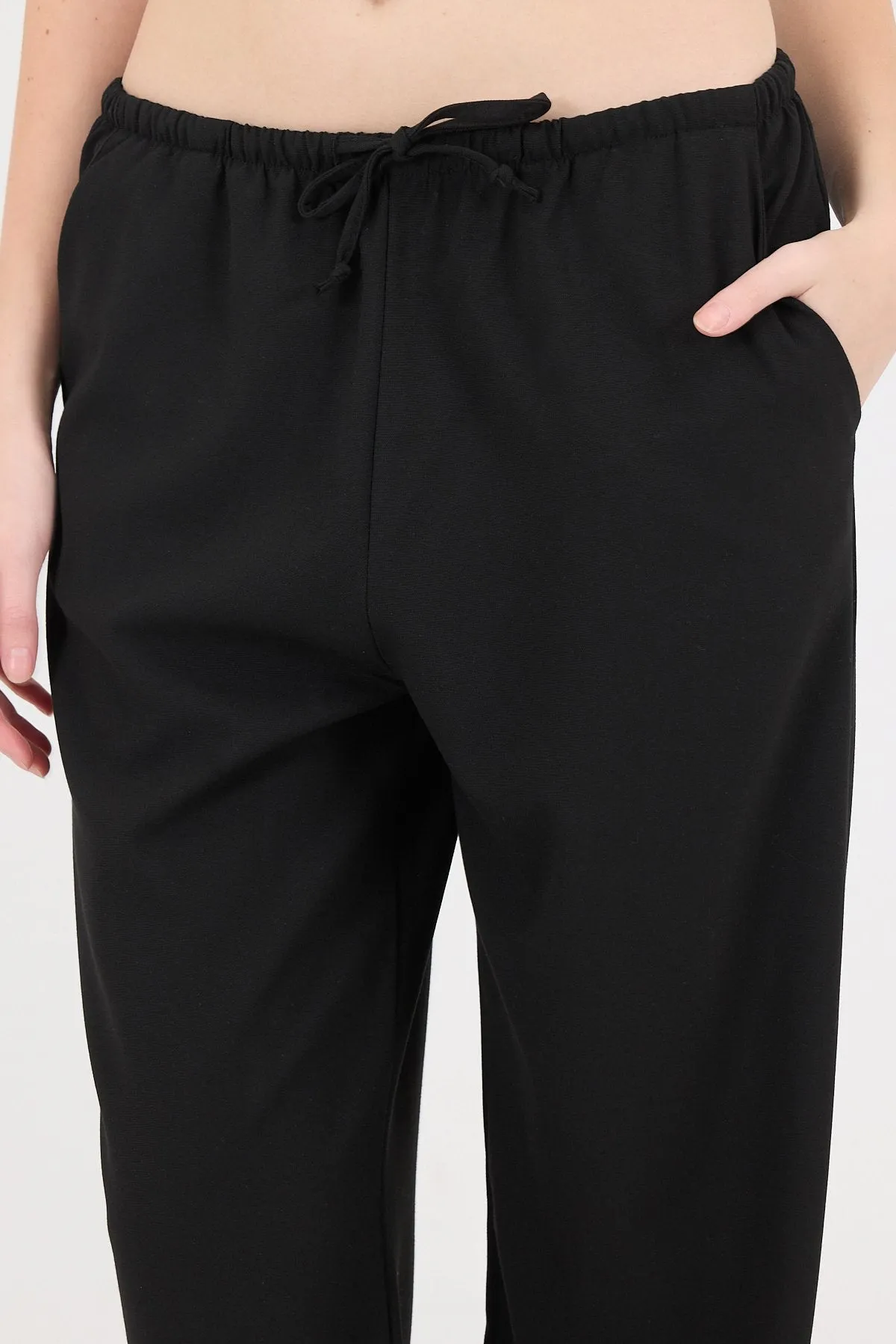 Elastic Waist Front Tie Wide Leg Pants