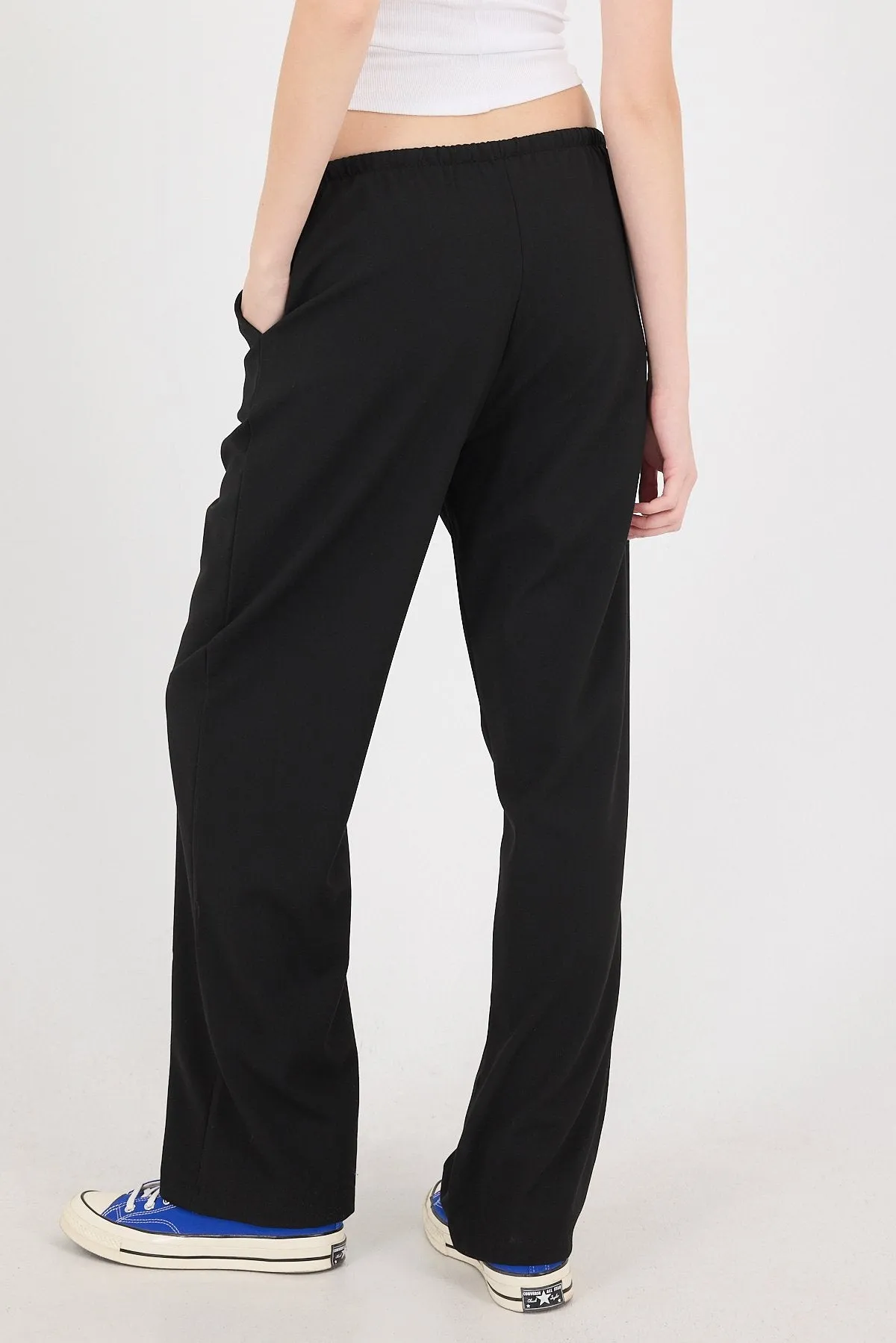 Elastic Waist Front Tie Wide Leg Pants